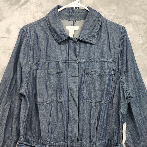 NEW Forever 21 Coverall Jumpsuit Womens M Blue Chambray Long Sleeve Tie Waist - Picture 3 of 15